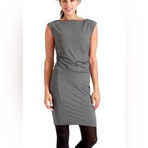 Athleta Westwood Micro Stripe Ruched Sides Sleeveless Dress